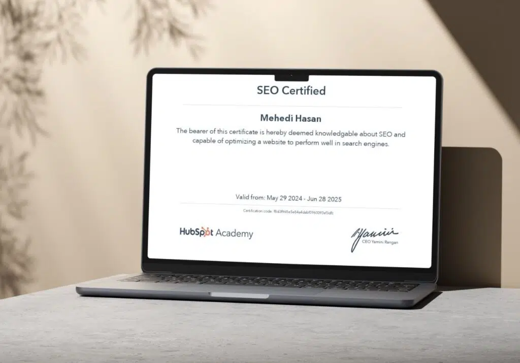 Husbspot certificate - Mehedi The Web Guy